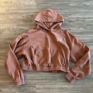 For Day Womens Cozy Brown Cropped Hoodie 100% Cotton Natural Fibers